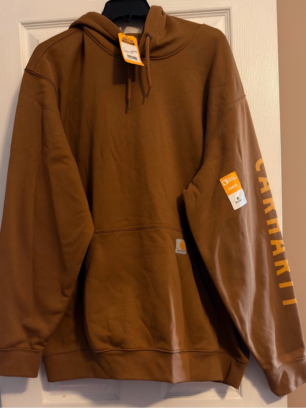 Carhartt Brown Workwear Pullover Hoodie with Sleeve Logo